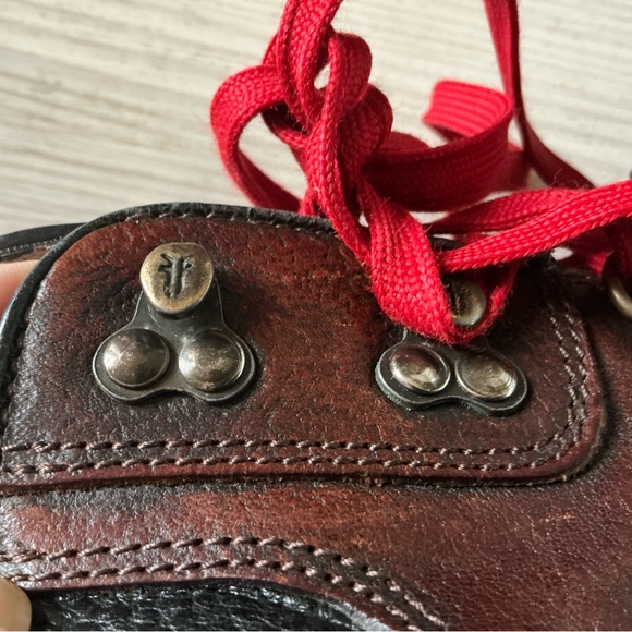 Vintage man Frye brown leather boots with red laces size 13D moto main image 9